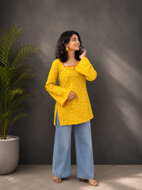 Bright Yellow Corset Short Kurti