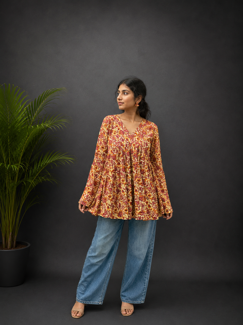 Mustard Yellow Floral Peplum Top