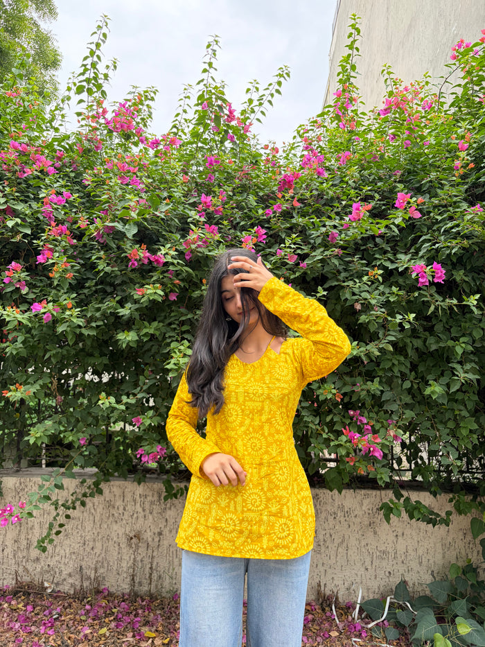 Yellow Crochet Kurti