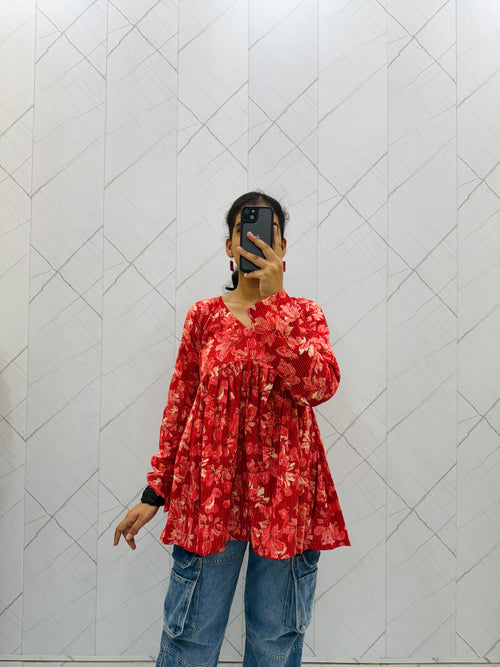 Tomato Red Peplum Top