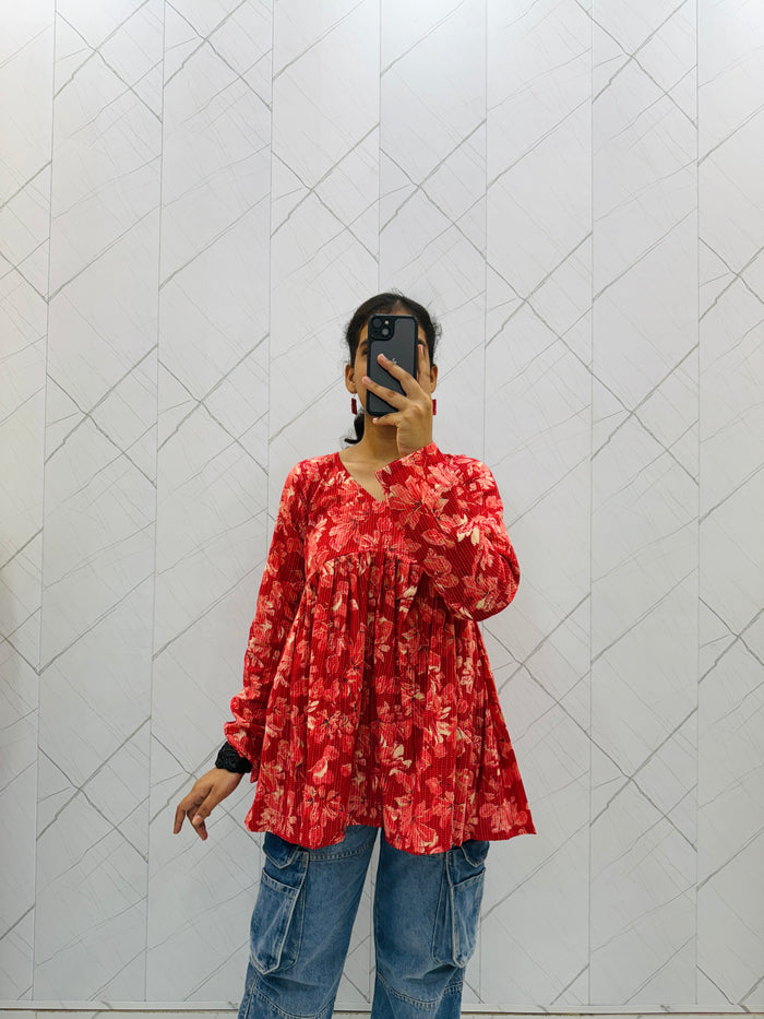 Tomato Red Peplum Top