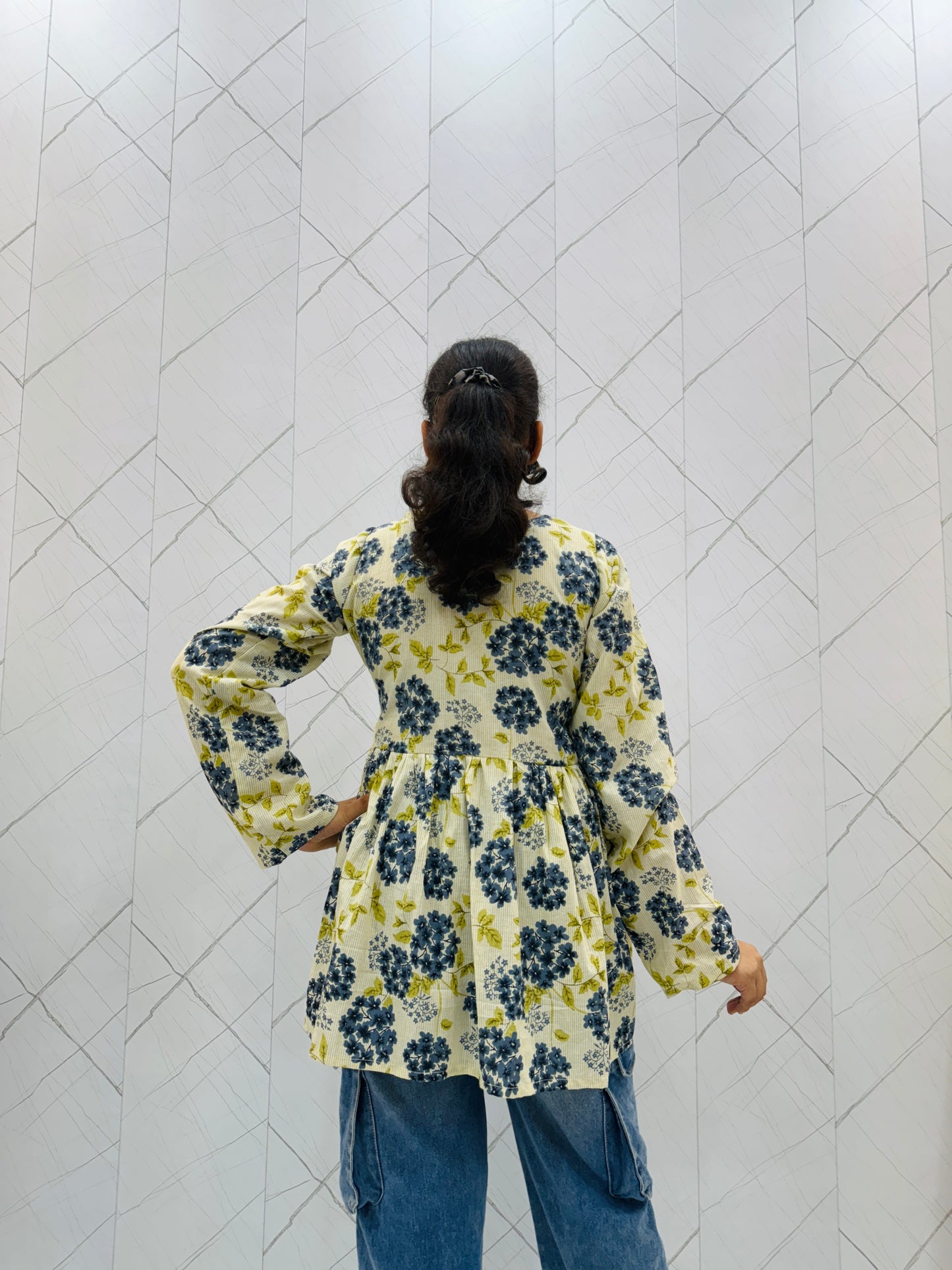 Cream Floral Peplum Top