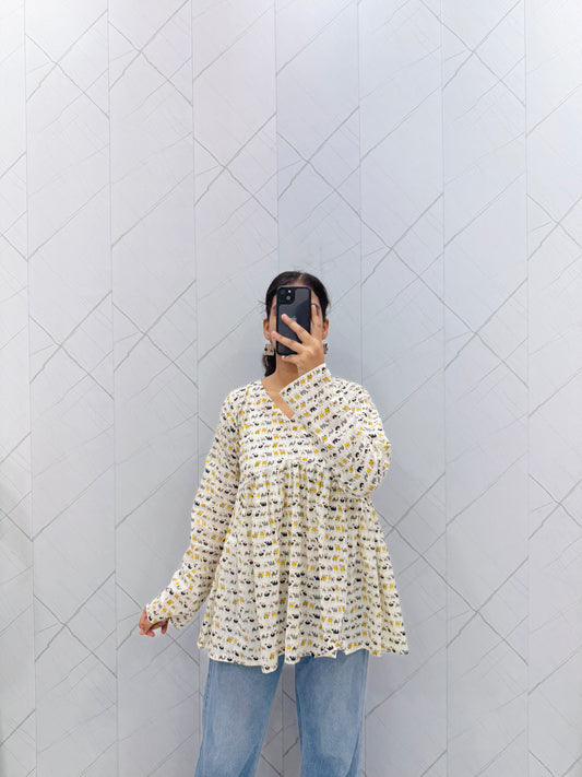 White Animal Printed Peplum Top
