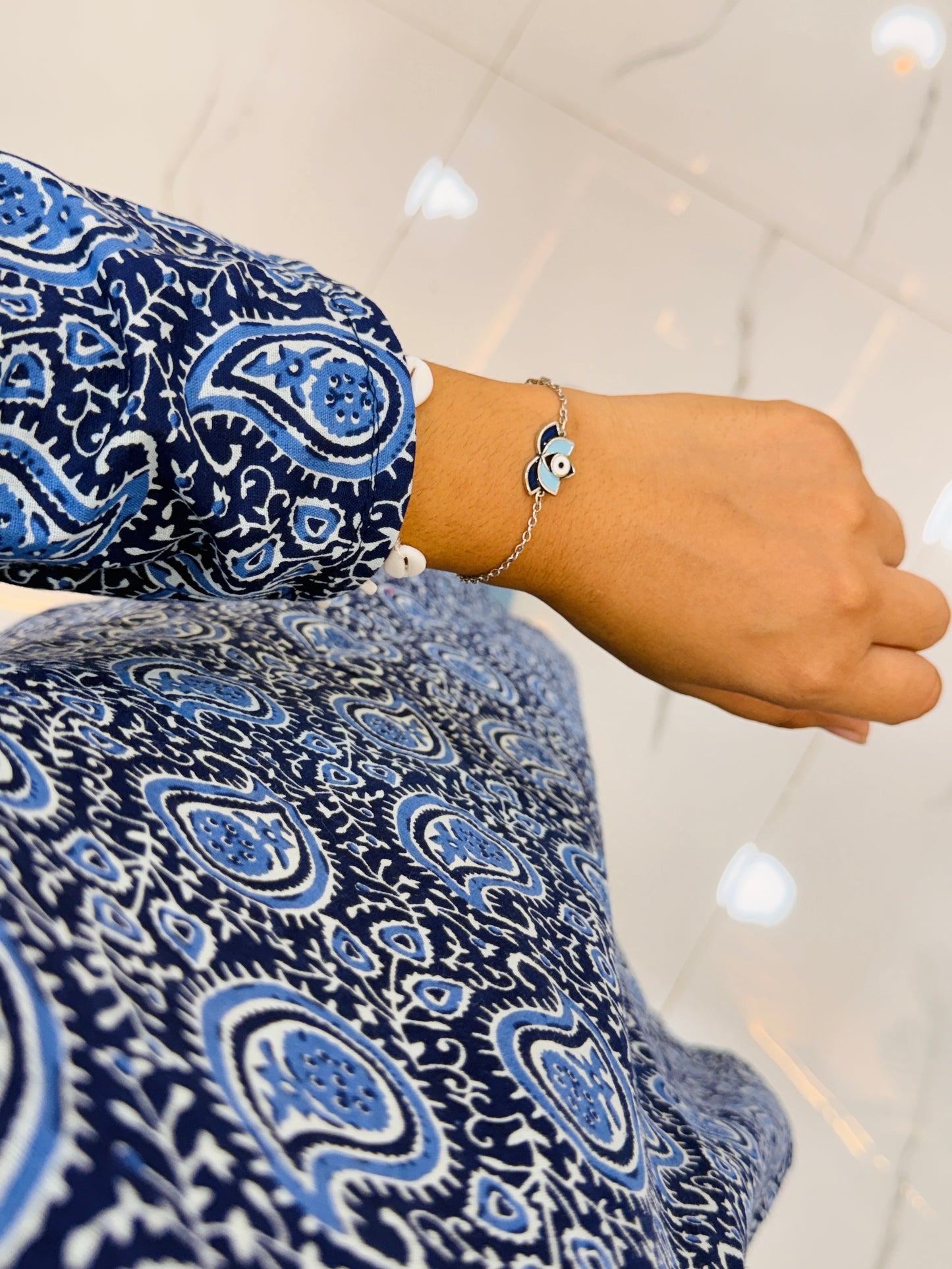 Block Print Blue Long Side Cut Kurti