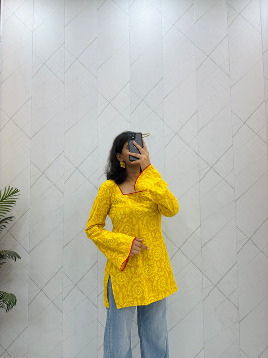 Bright Yellow Corset Short Kurti