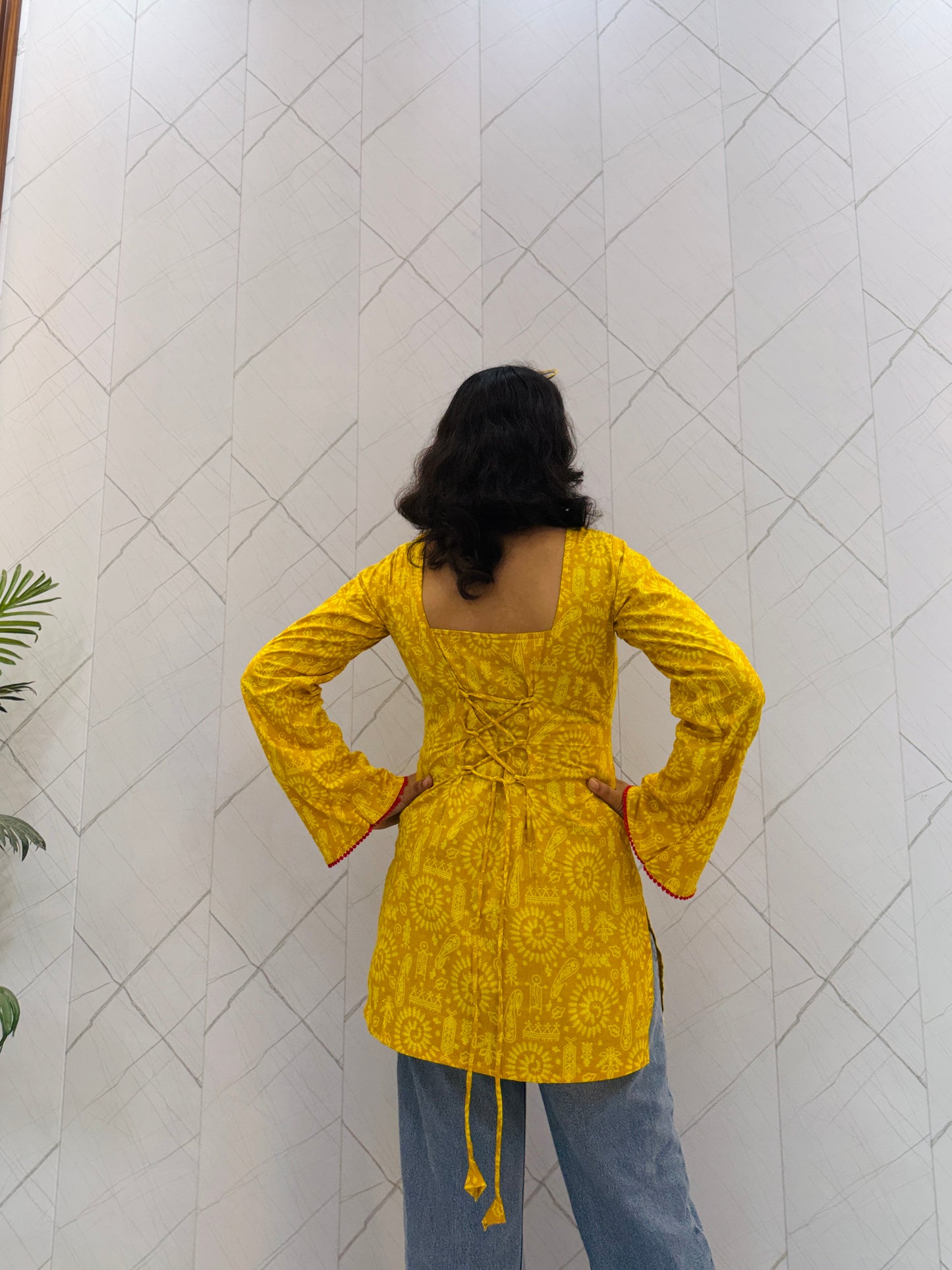 Bright Yellow Corset Short Kurti