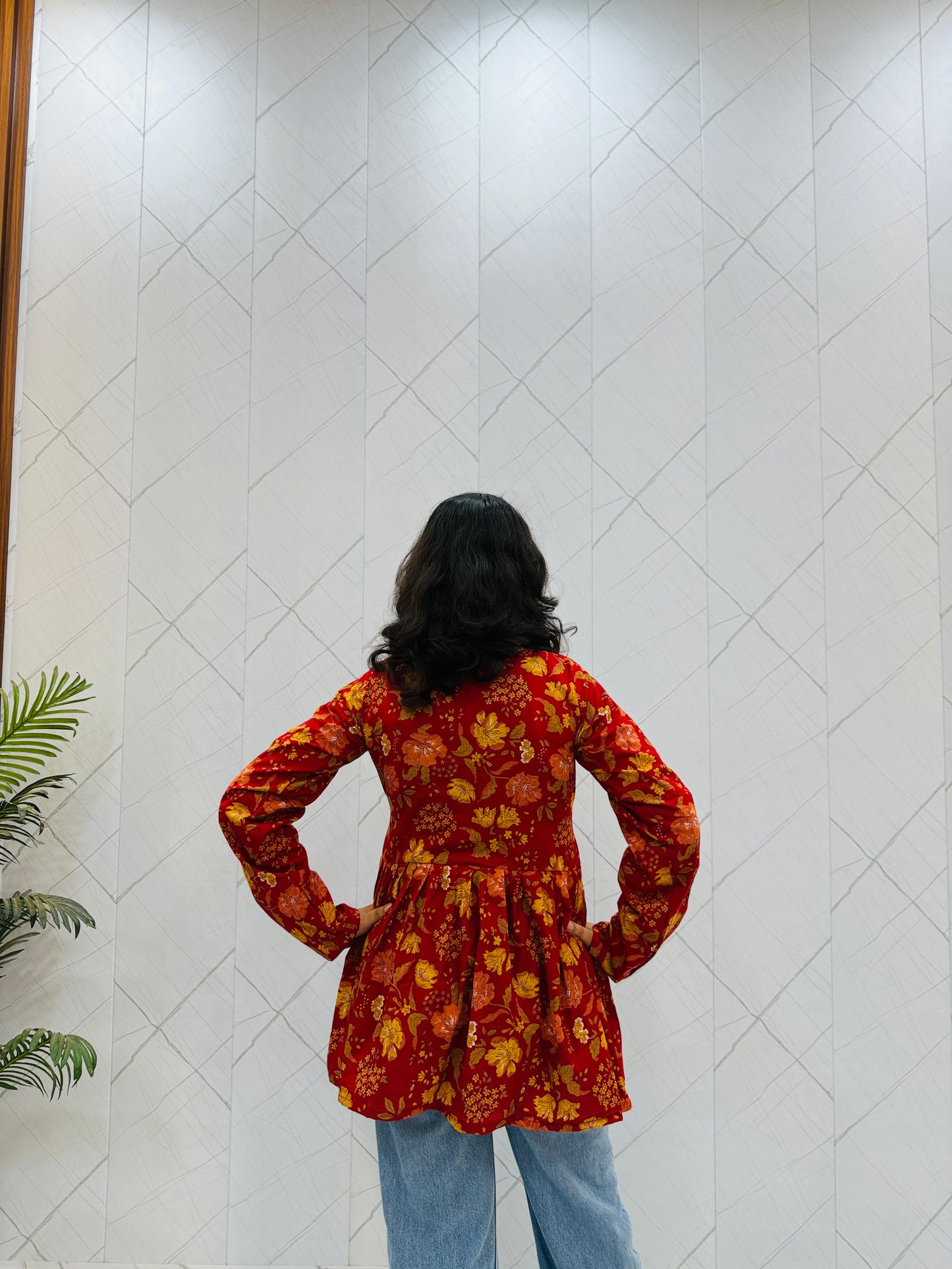 Floral Red Shrug Kurti