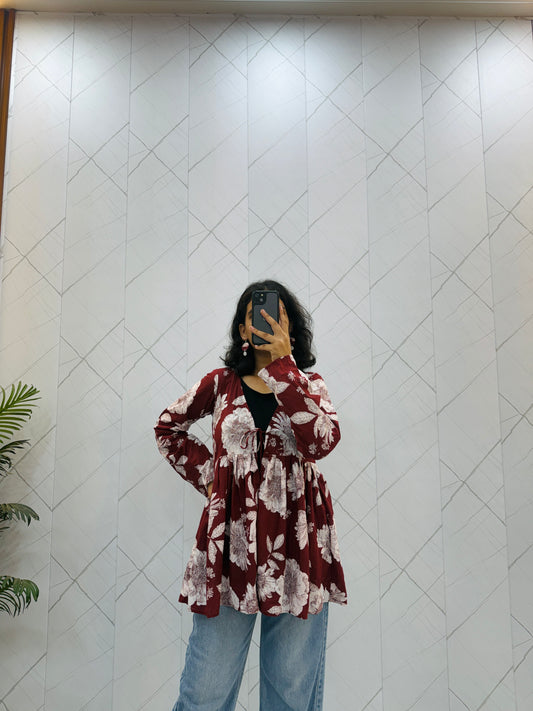 Maroon Printed Shrug Kurti