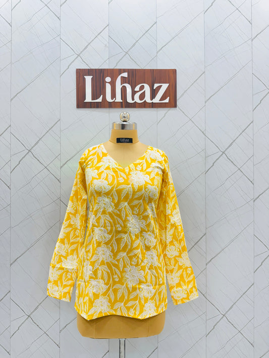 Lemon Yellow Straight Full Sleeve Kurti