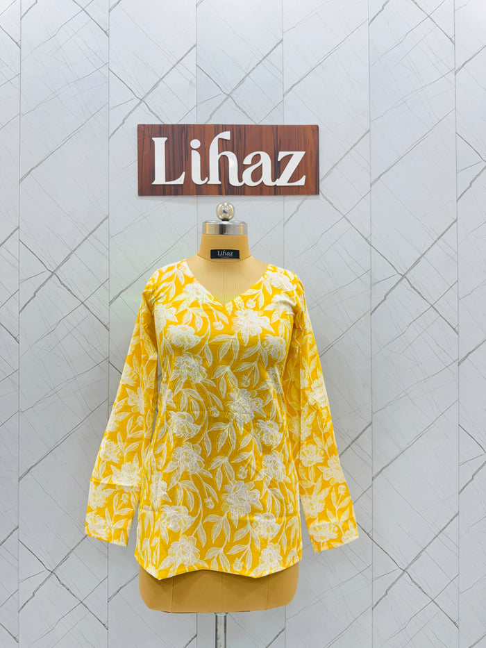 Lemon Yellow Straight Full Sleeve Kurti