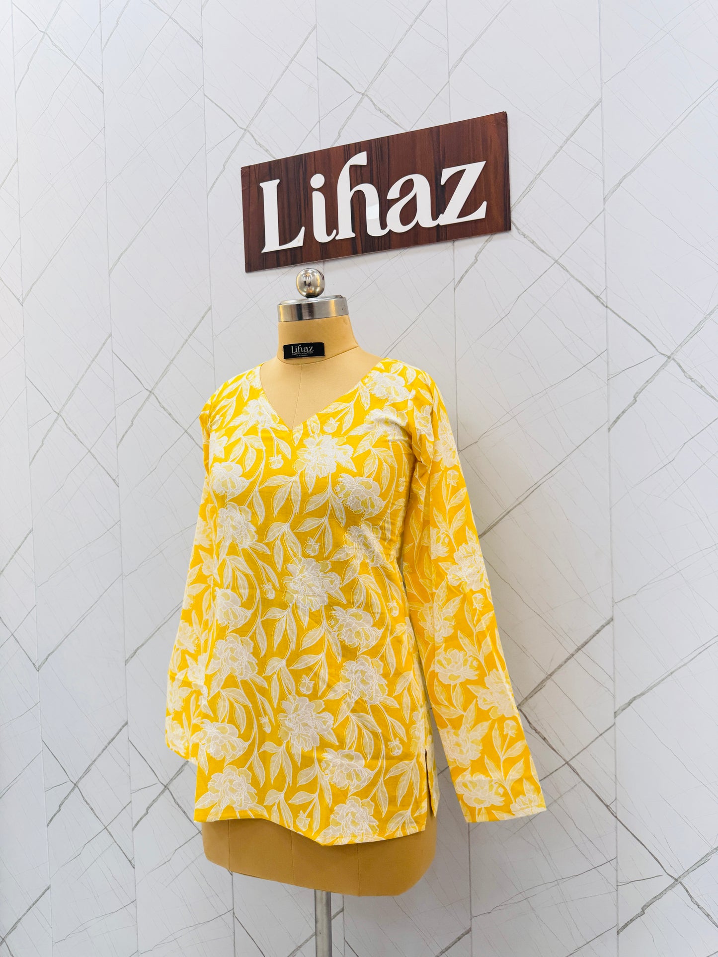 Lemon Yellow Straight Full Sleeve Kurti
