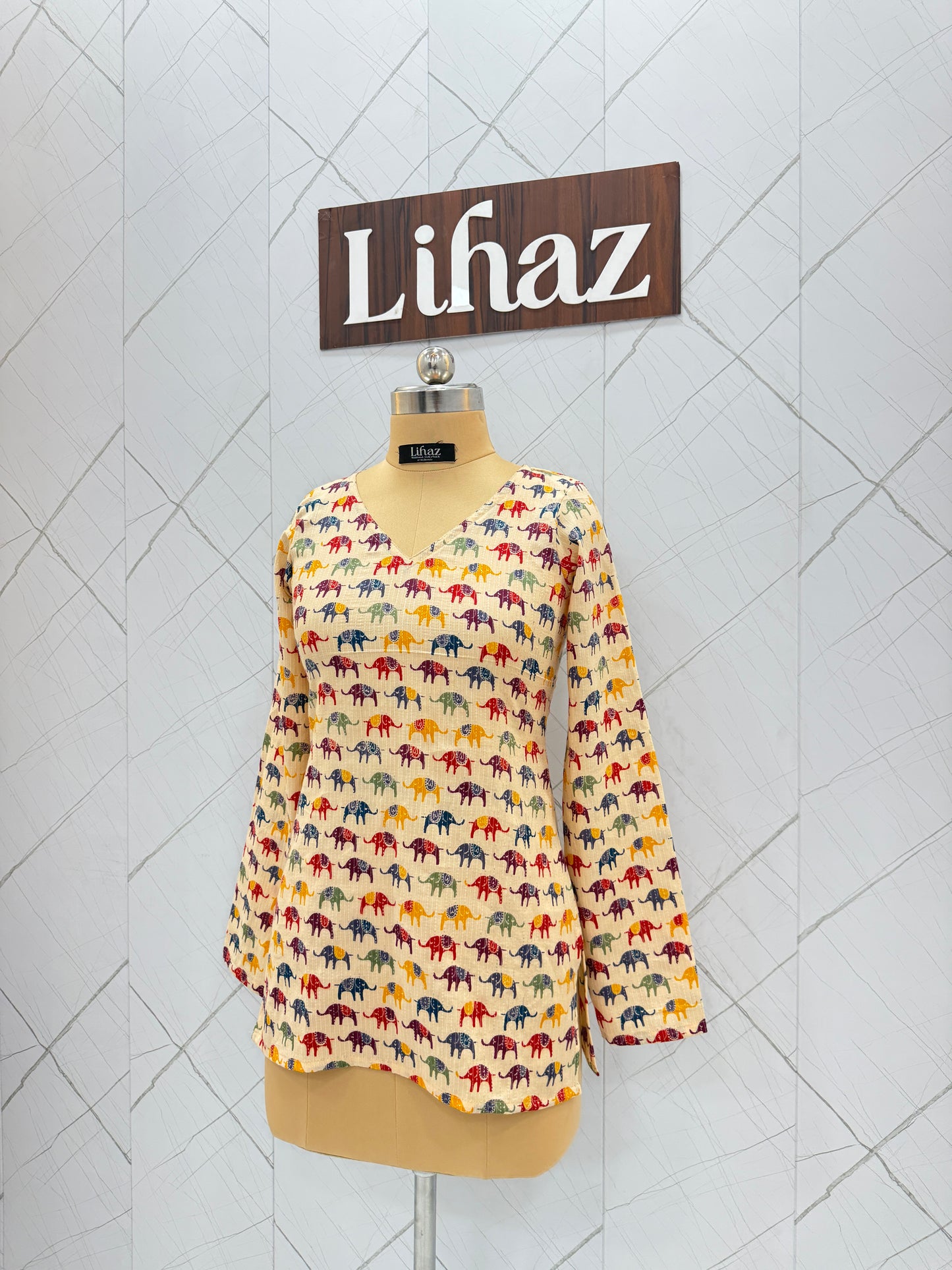 Kantha Cream Straight Full Sleeve Kurti