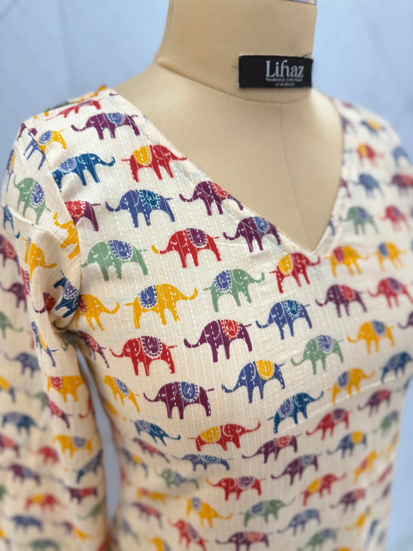 Kantha Cream Straight Full Sleeve Kurti