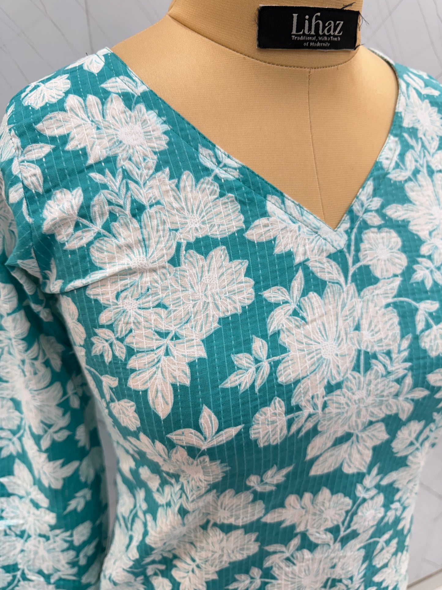 Turquoise Blue Straight Full Sleeve Kurti