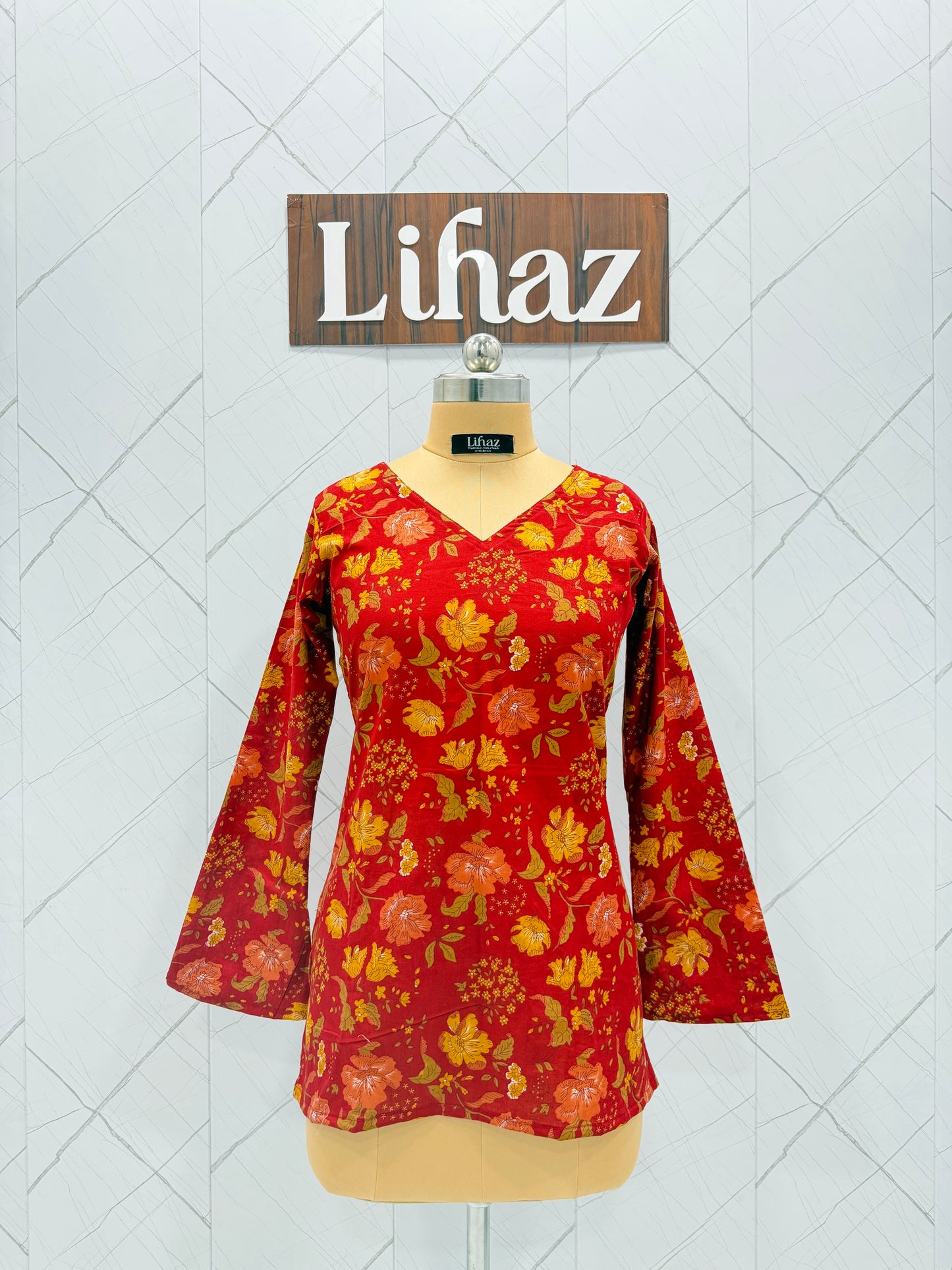 Floral Red Balloon Straight Kurti