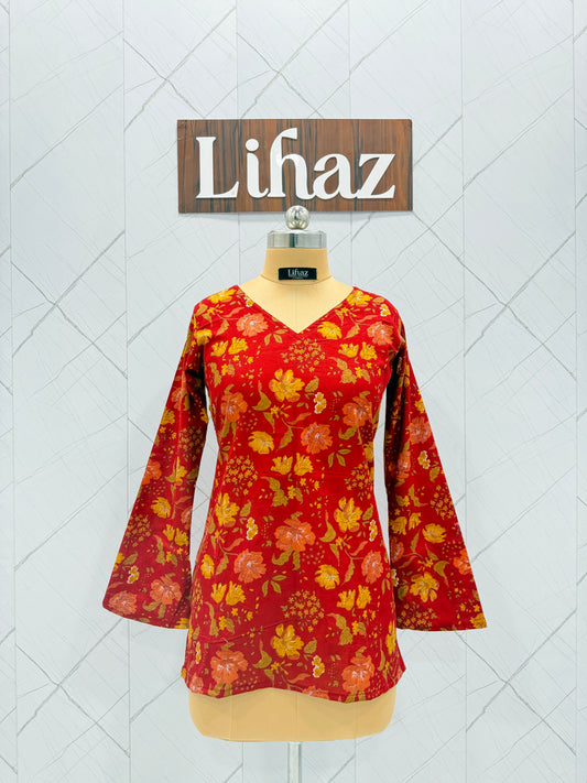 Floral Red Balloon Straight Kurti