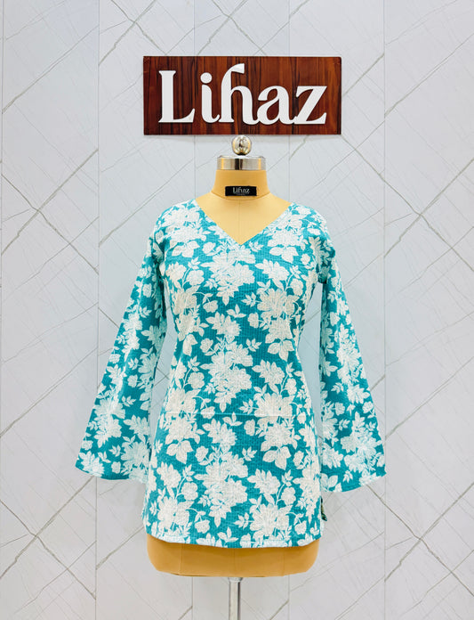Turquoise Blue Balloon Straight Kurti