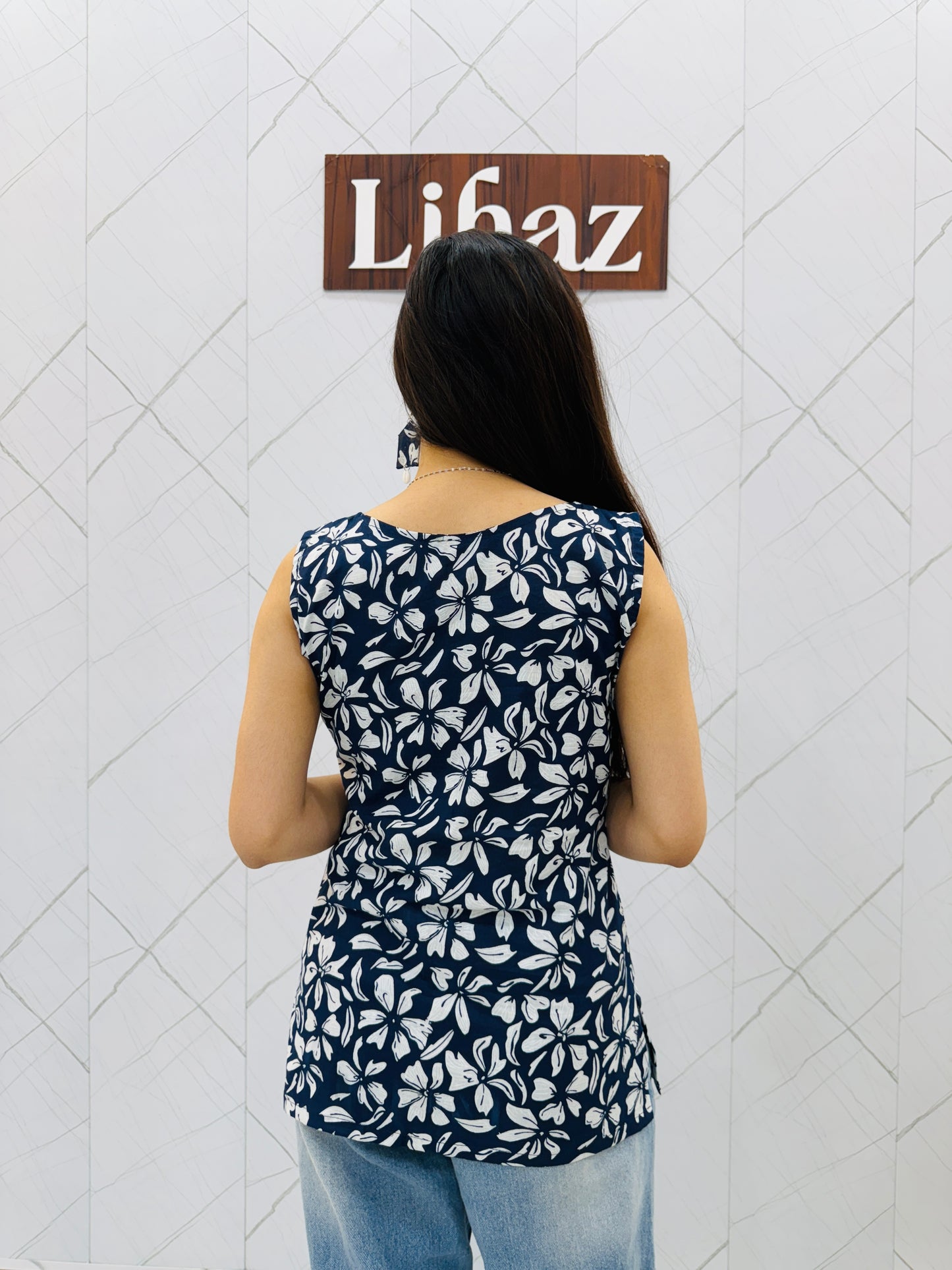 Navy Blue Sleeveless Kurti