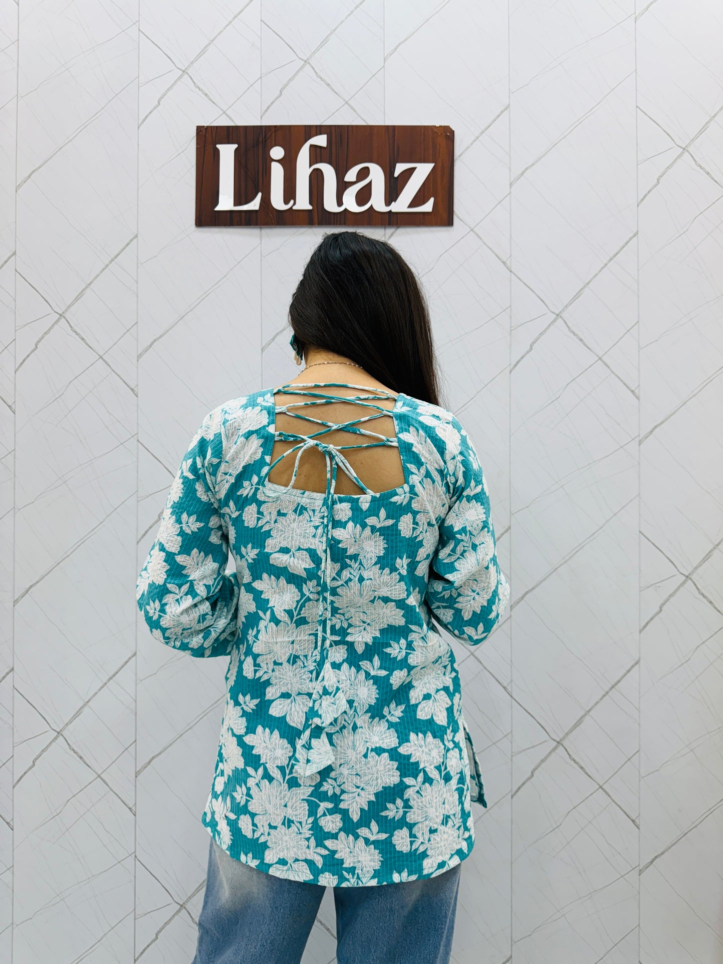 Turquoise Blue With Back Dori Kurti