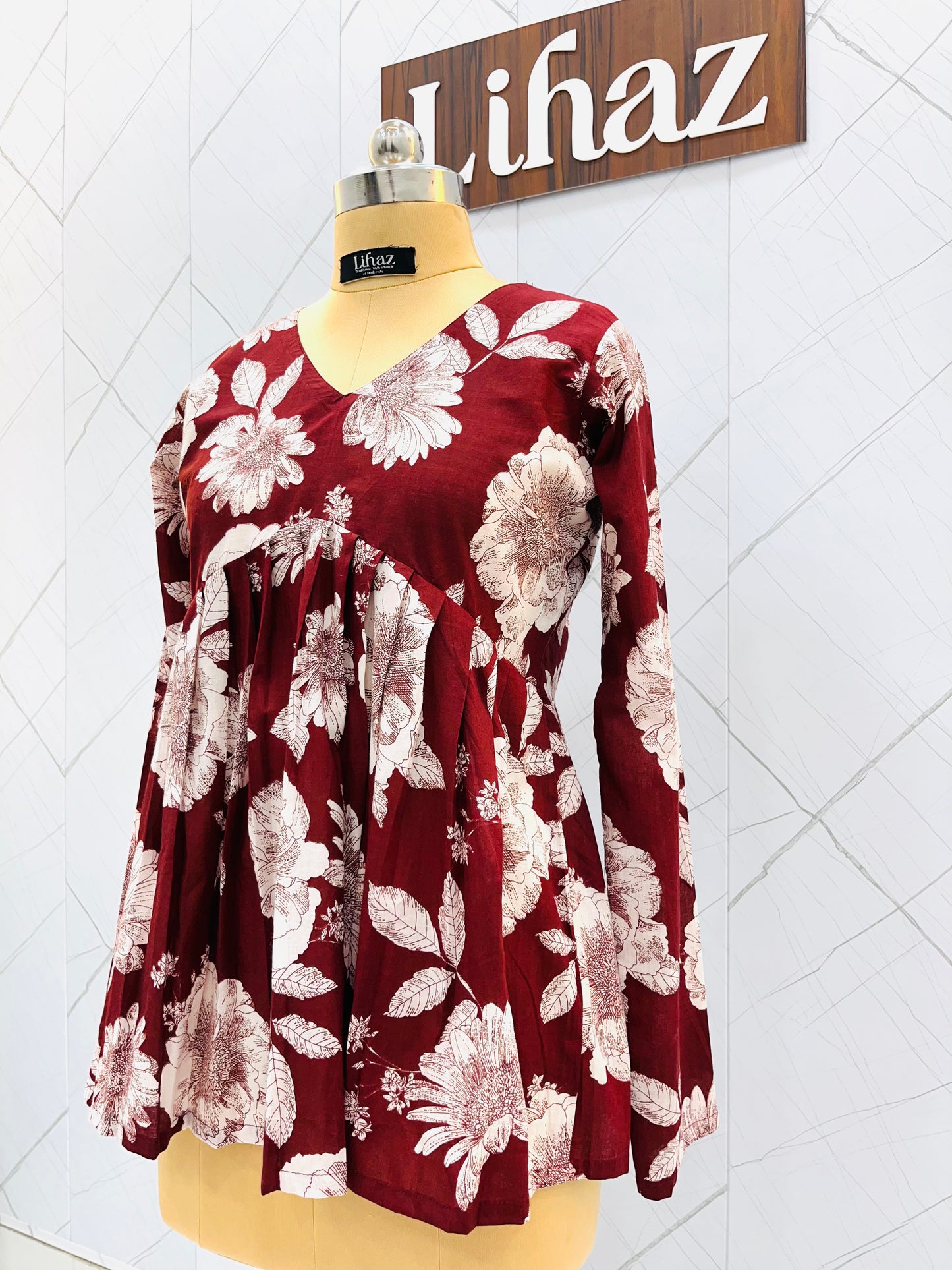 Maroon Printed Peplum Top