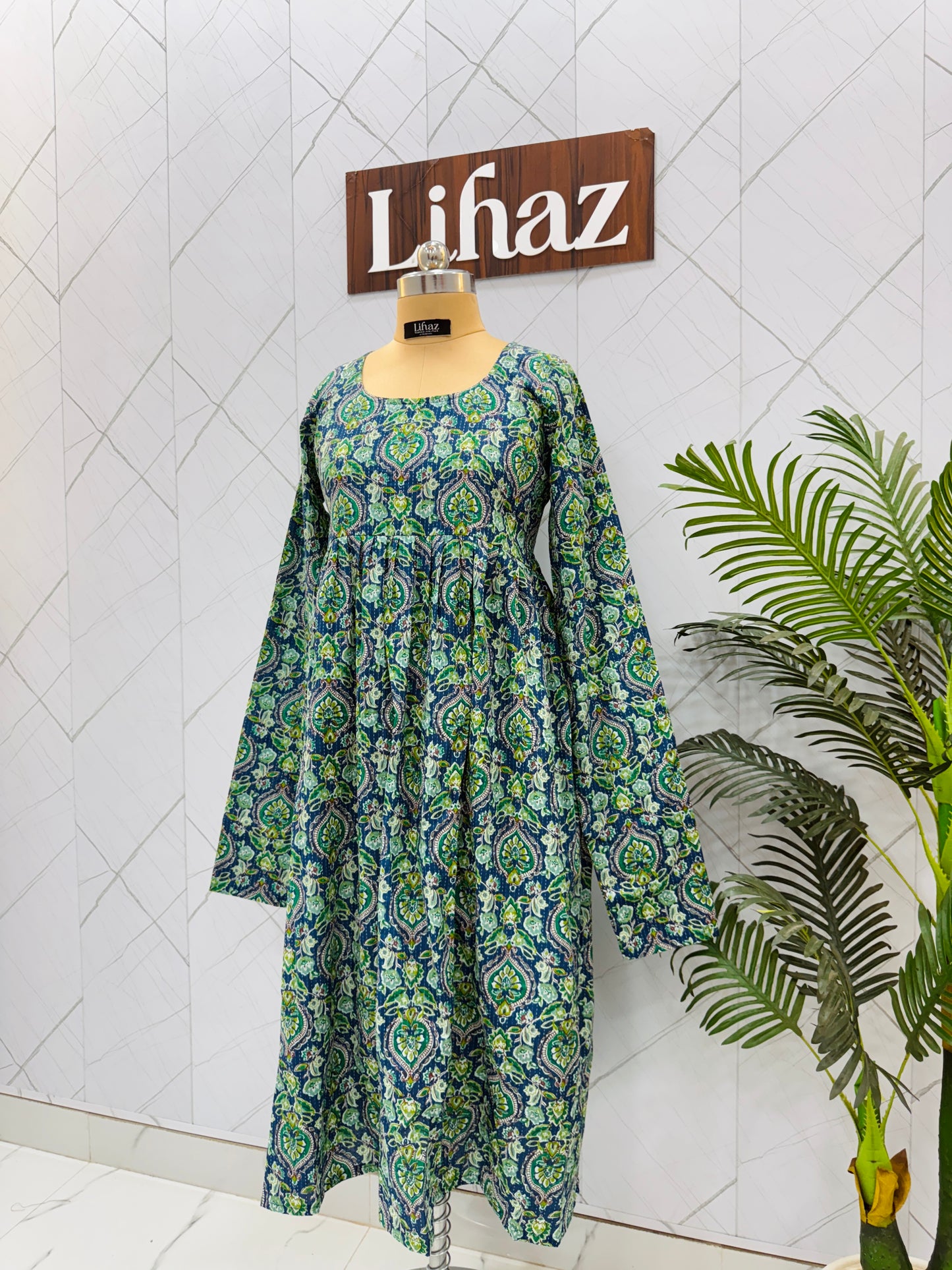 Green Floral Long Length Kurti
