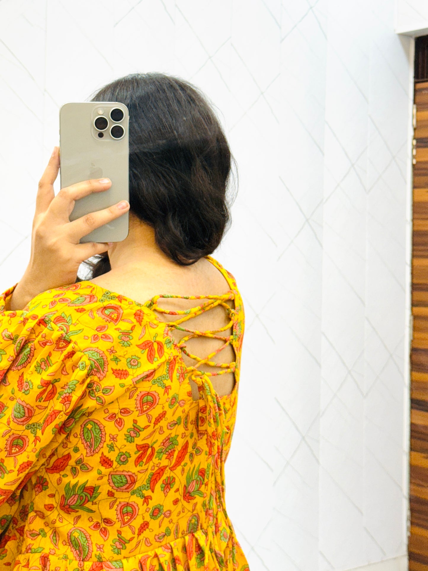 Yellow Back Dori Puff sleeves Peplum Top