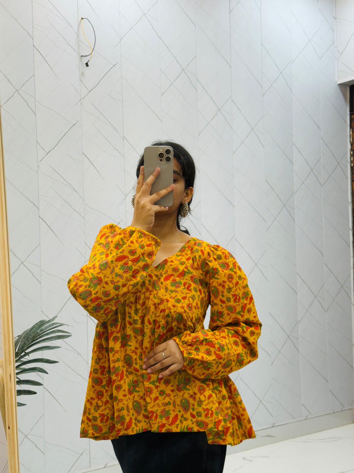 Yellow Back Dori Puff sleeves Peplum Top