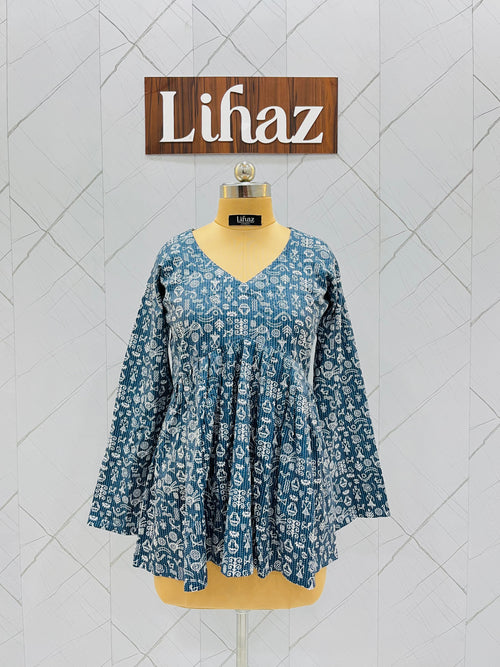 Steel Blue Peplum Top