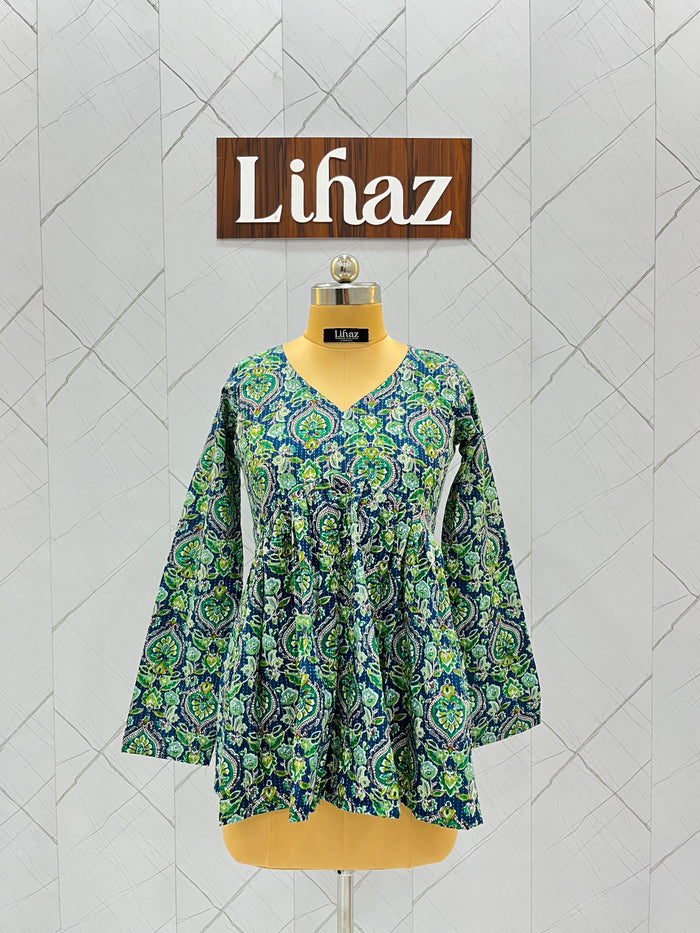 Green Floral Peplum Top