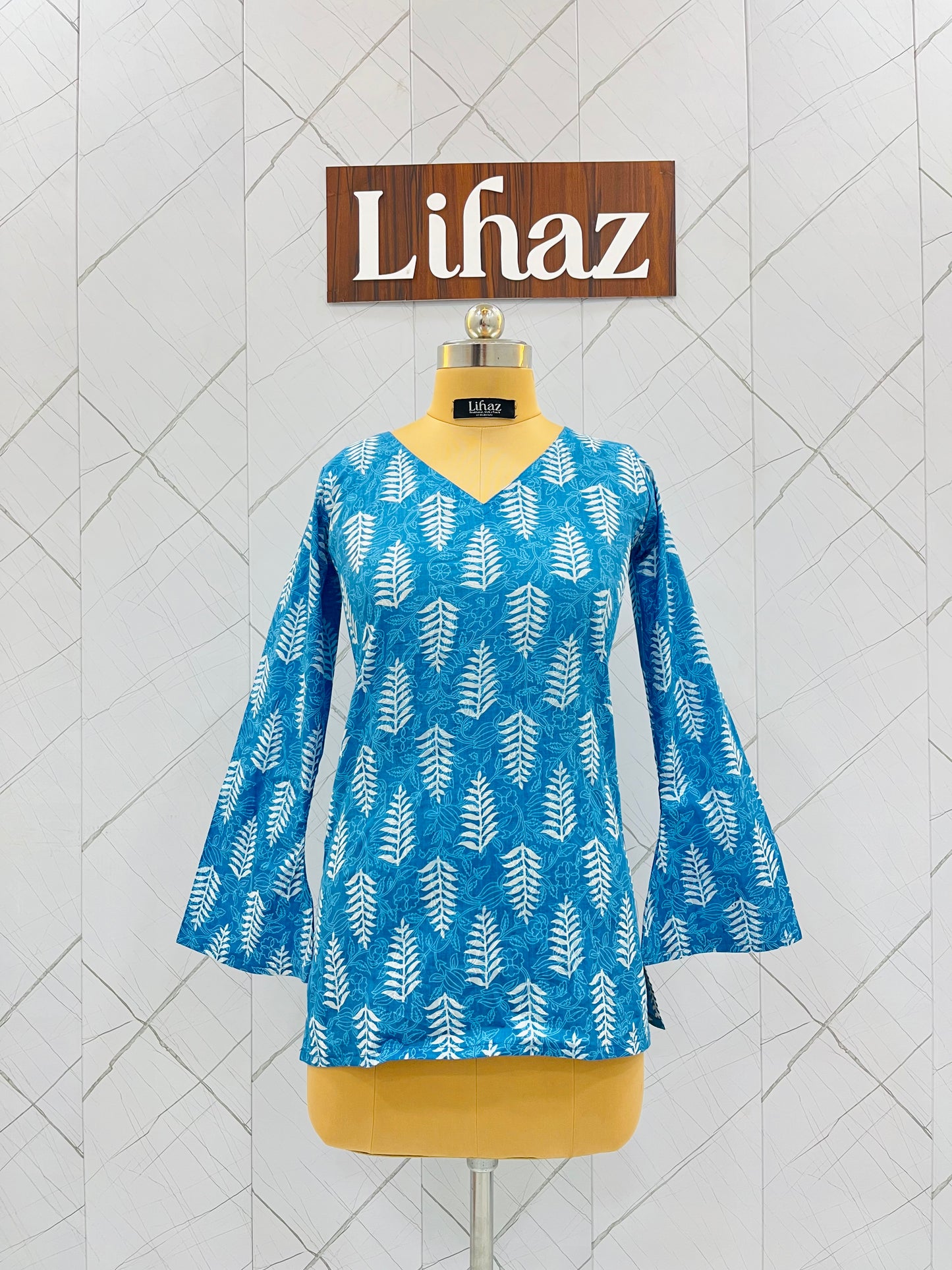 Light Blue Balloon Straight Kurti