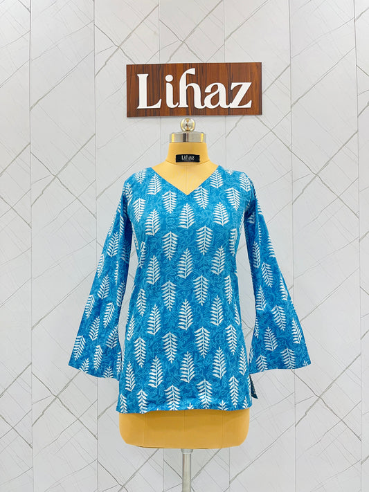 Light Blue Balloon Straight Kurti