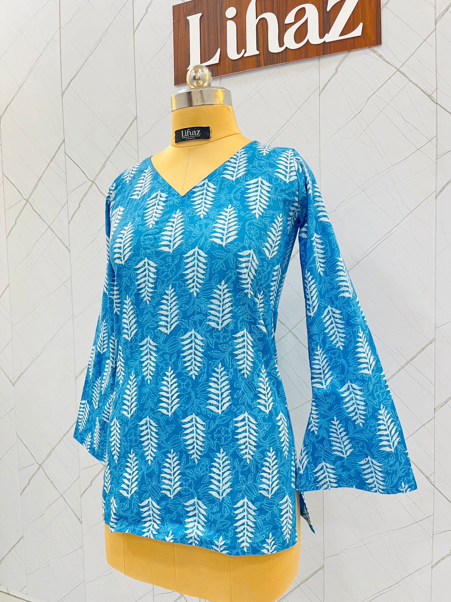 Light Blue Balloon Straight Kurti