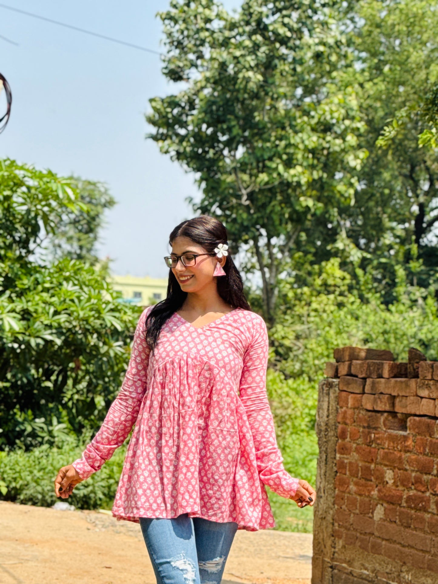 Kantha Pink Peplum Top