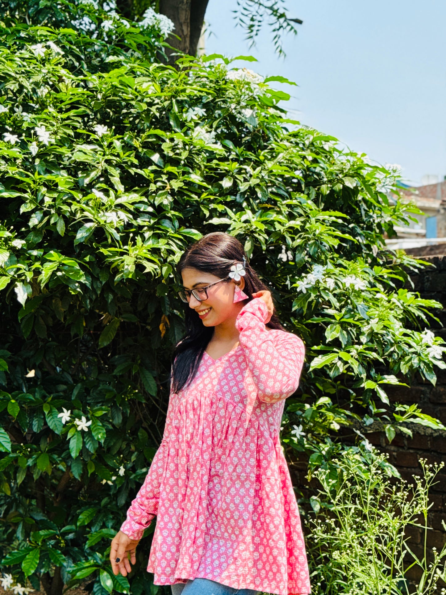 Kantha Pink Peplum Top
