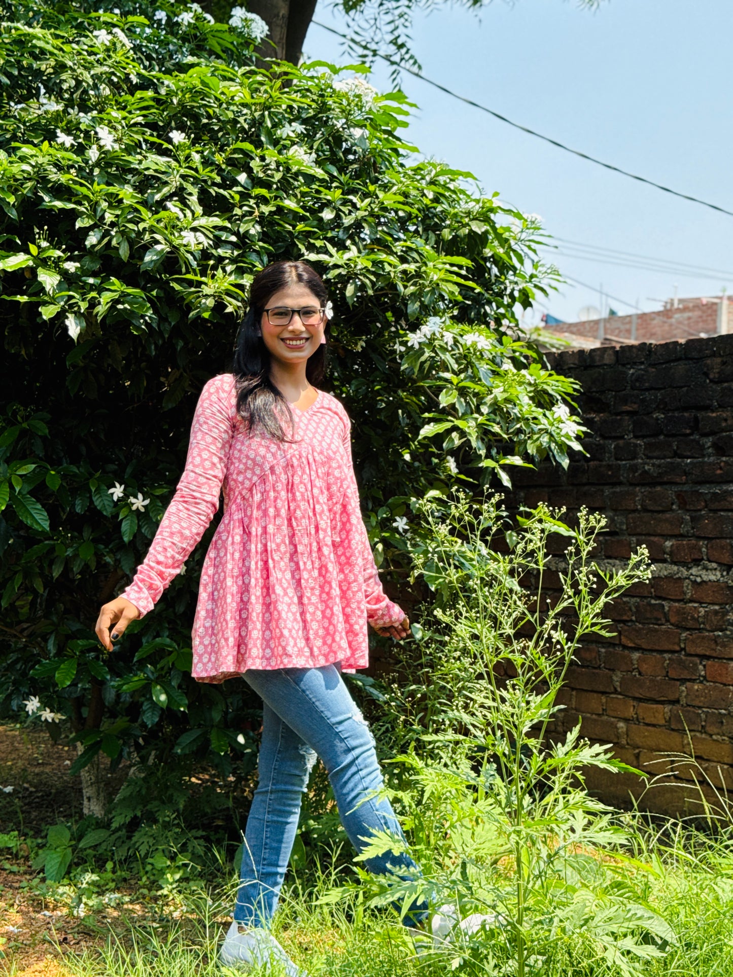 Kantha Pink Peplum Top