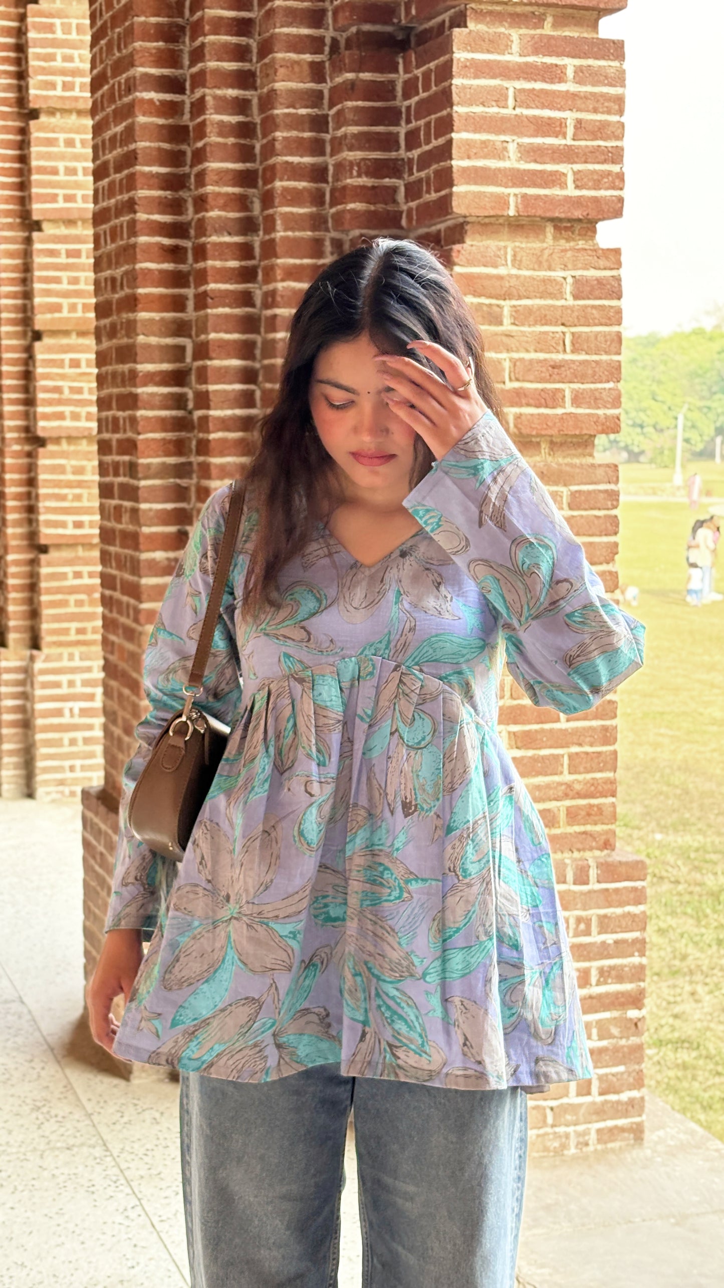 Blue Printed Floral Peplum Top