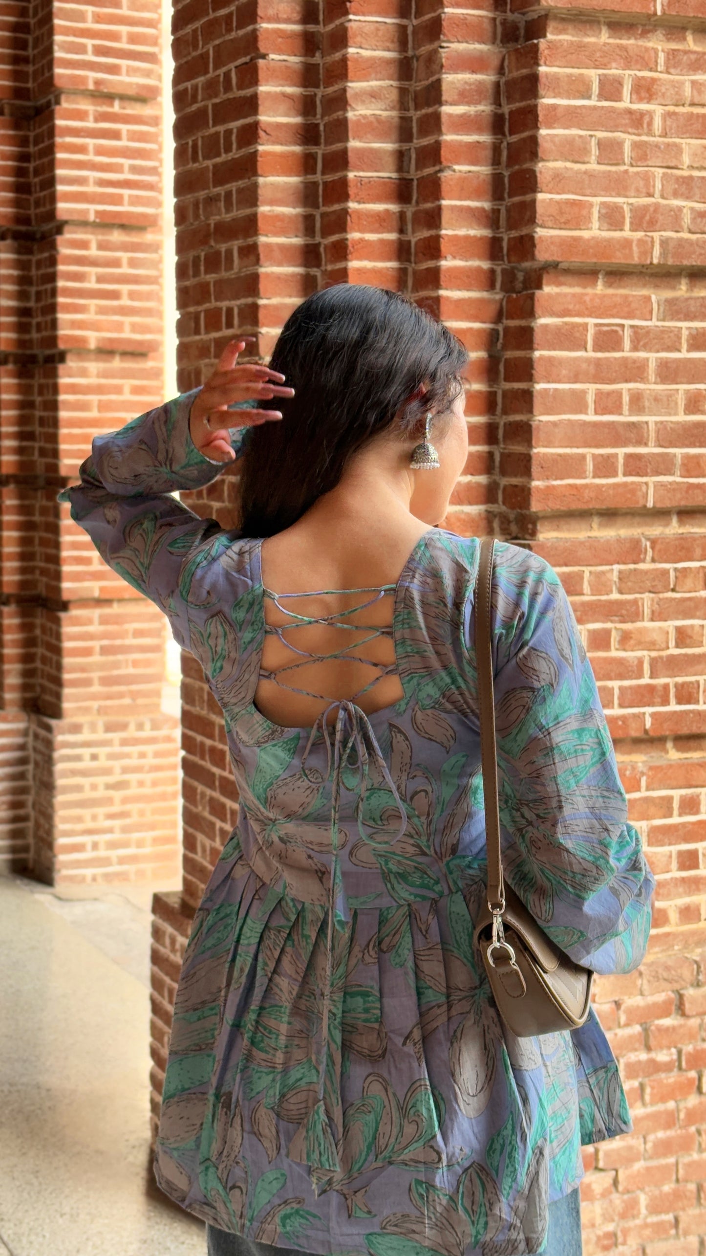 Blue Printed Floral Peplum Top