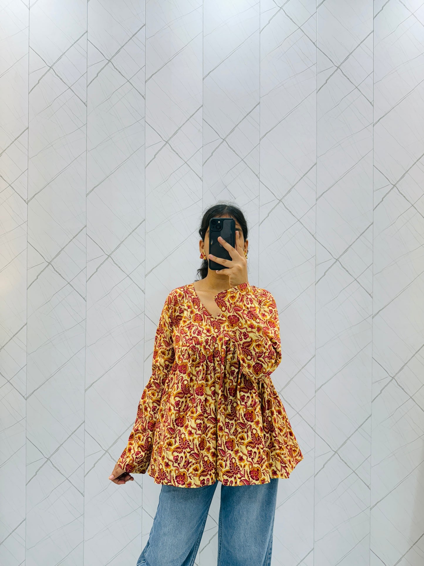 Mustard Yellow Floral Peplum Top