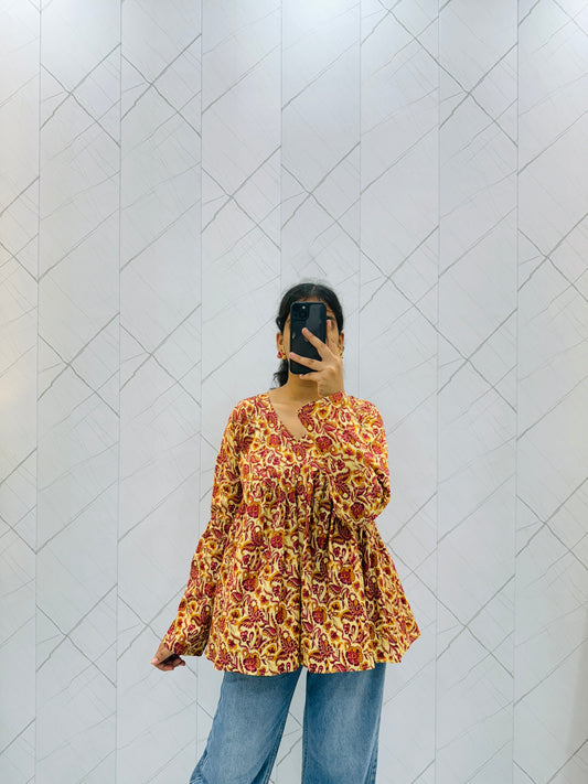 Mustard Yellow Floral  Peplum Top