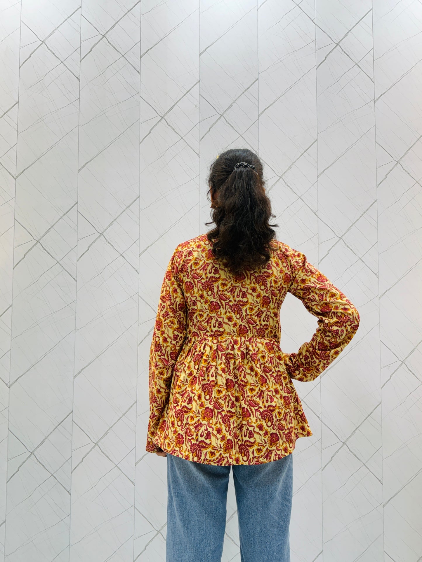 Mustard Yellow Floral Peplum Top
