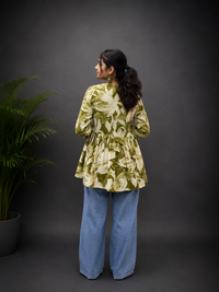Moss Green Printed  Peplum Top