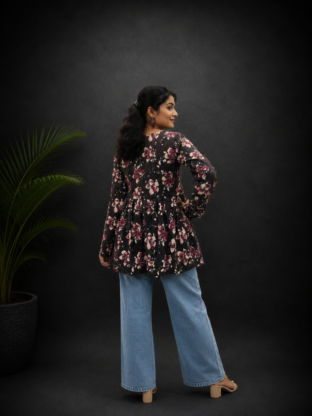 Floral Brown  Peplum Top