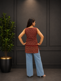 Brown Sleeveless Short Kurti