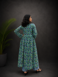Floral Green Long Side Cut With Dori