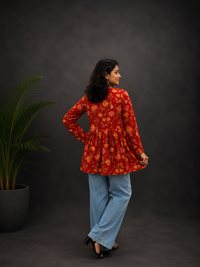 Floral Red Shrug Kurti
