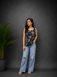 Black Kantha Sleeveless Back Dori Kurti
