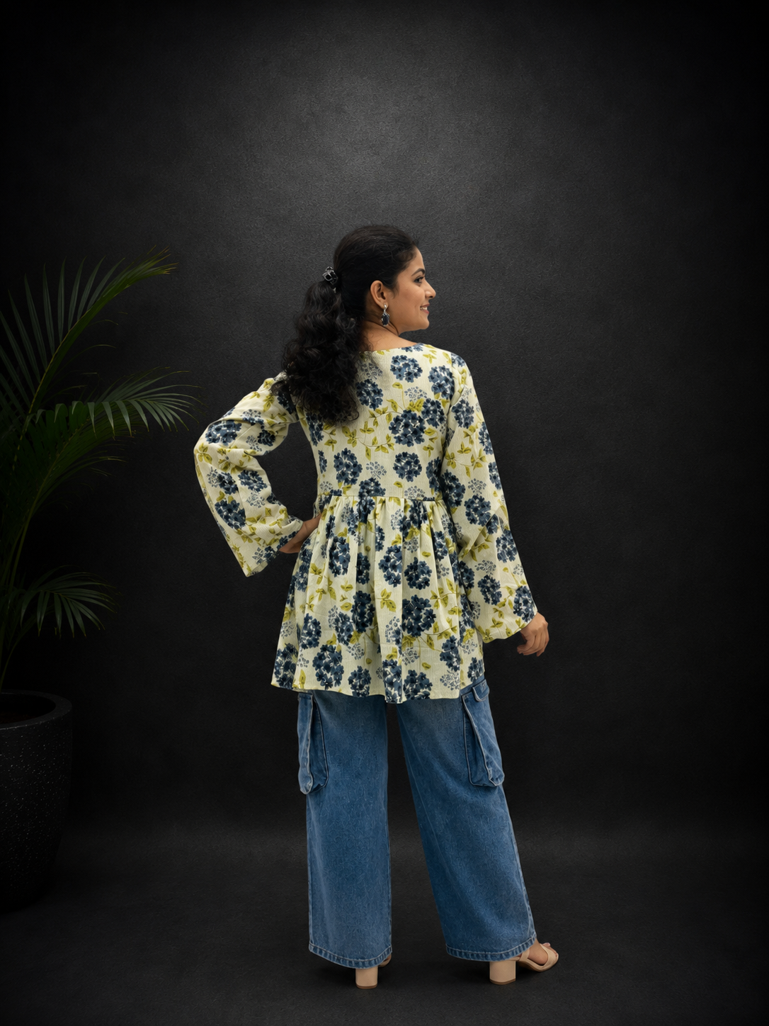 Cream Floral Peplum Top