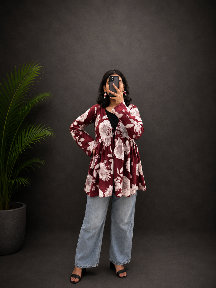 Maroon Printed Shrug Kurti