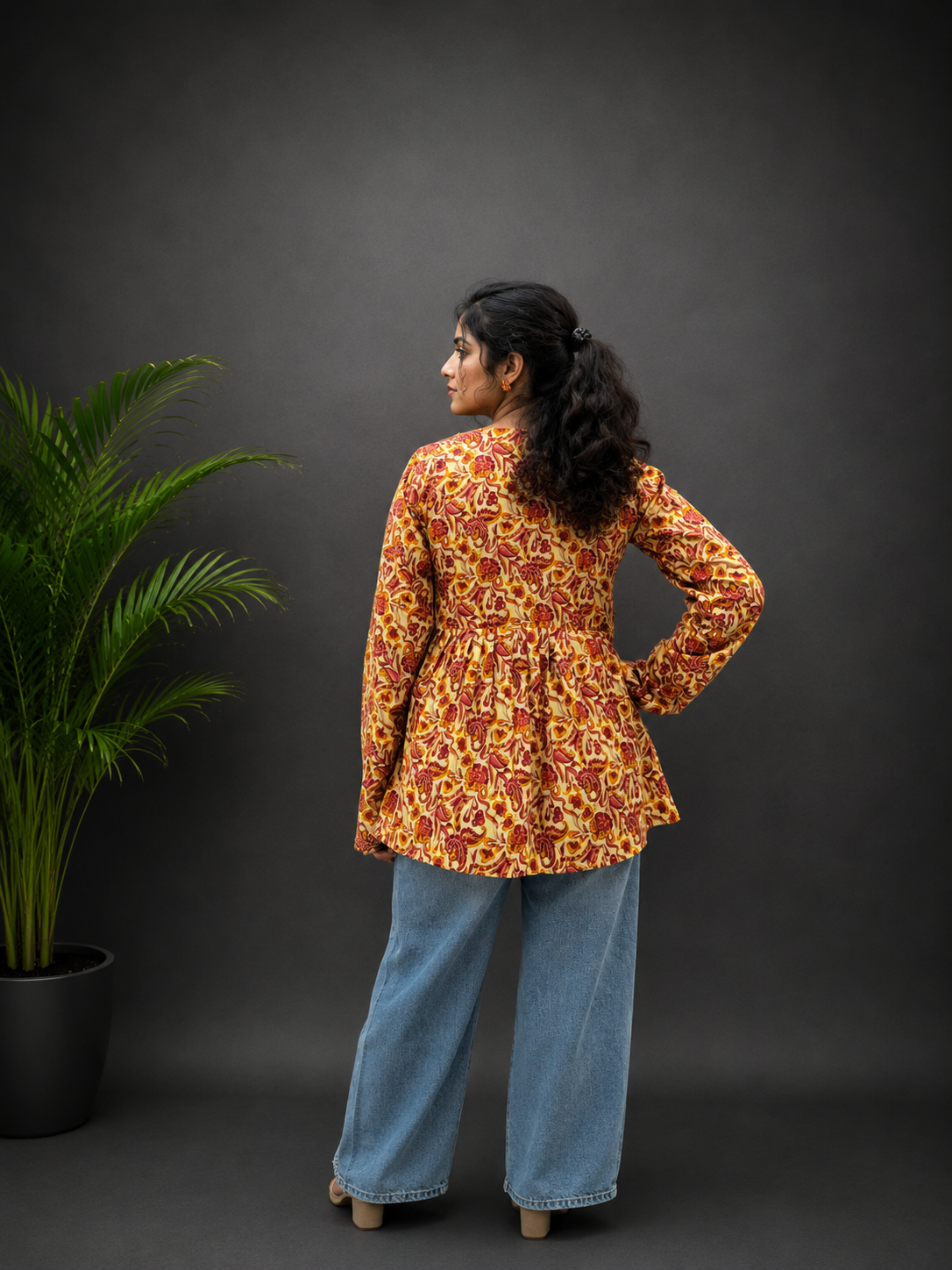 Mustard Yellow Floral  Peplum Top