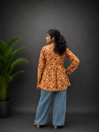 Mustard Yellow Floral  Peplum Top